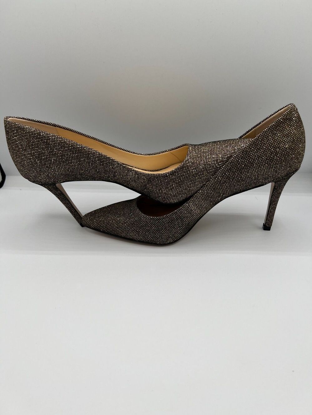 Jessica Simpson Womens Apelphan Pump Fabric Bronze Gold 9.5M Shimmer Stiletto - Picture 2 of 8